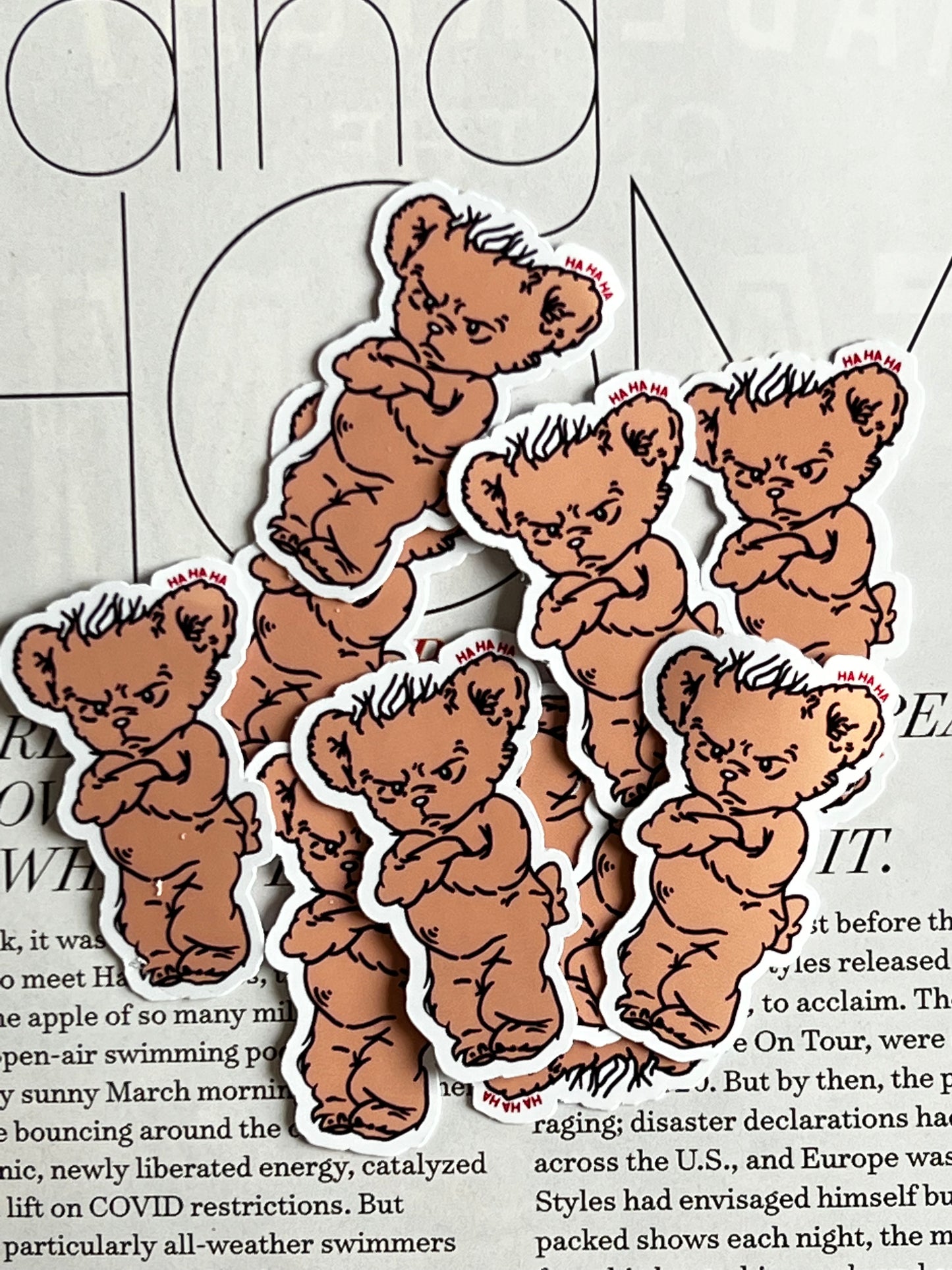 Brown HA HA HA Bear Sticker